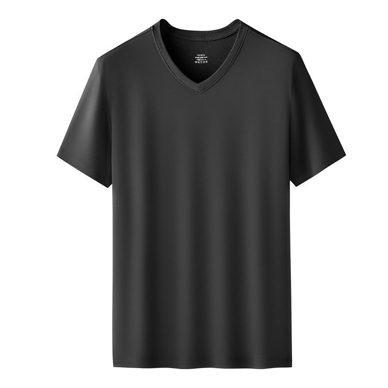 Kang Gongfang Men Modal T-Shirt Crewneck Short Sleeve V-neck-Black 2XL (141kg ~ 160kg)