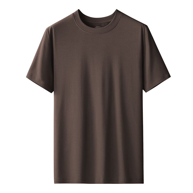 Kang Gongfang Men Modal T-Shirt Crewneck Short Sleeve Round neck-chocolate brown 2XL (141kg ~ 160kg)