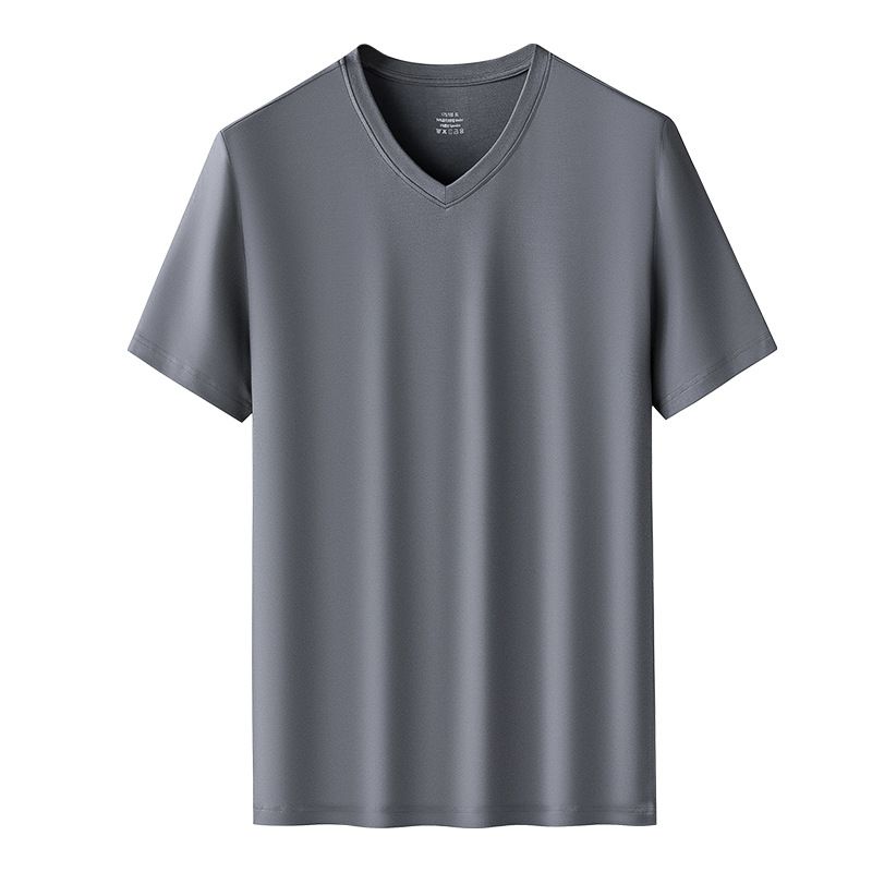 Kang Gongfang Men Modal T-Shirt Crewneck Short Sleeve V-neck-iron gray L (90kg ~ 120kg)