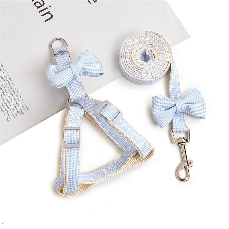 Nylon Houndstooth Dog Leash Cat Harness Blue 1.0cm 1.5cm recommend 4.00 kg-8.00 kg