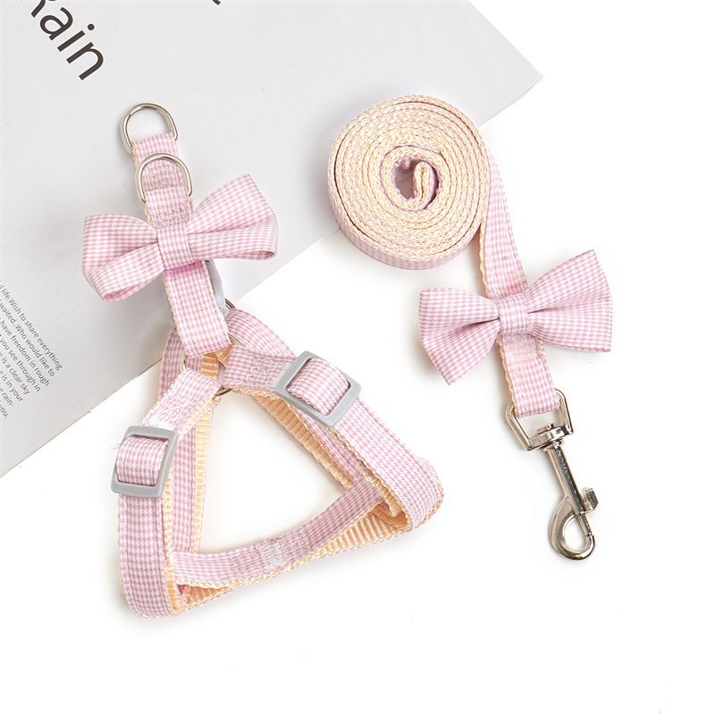 Nylon Houndstooth Dog Leash Cat Harness Blue 1.0cm Pink 1.5cm recommend 4.00 kg-8.00 kg