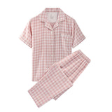 Cotton Short Sleeve Japanese Leisure Sleep Shorts Set Women's Pink Pad-Short Sleeve Pants