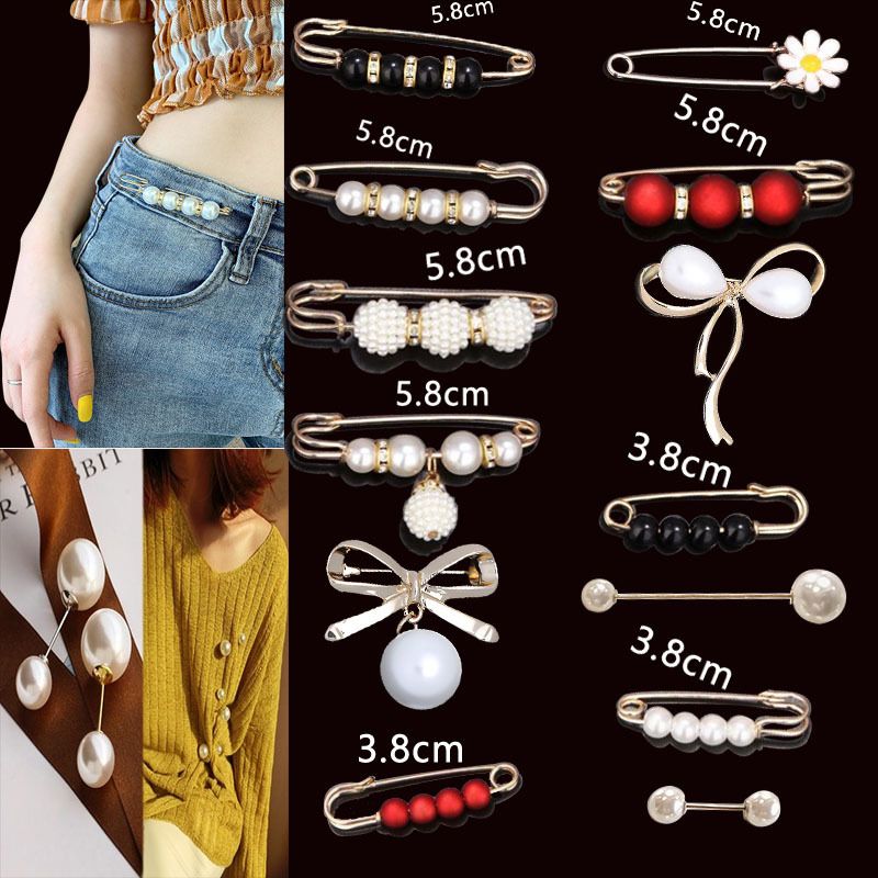 WSD Pearl Waist Pin Flower Brooch Unisex 7.5com waist-closing needle 4-piece set A