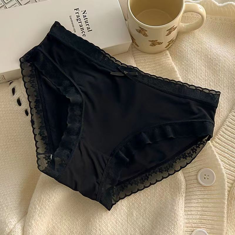 Duoxi Yan Ice Silk Women Mid Waist Underwear Sexy Black Size: M; Recommended weight (kg): 47 - 54; Waist (cm): 64 - 70; Hip (cm): 86 - 90; Suitable fit: regular build