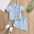 Boys Cotton Linen Polo 2-Piece Set Summer Short Sleeve Light Blue 80cm