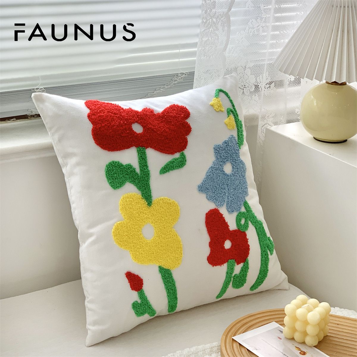 Faunus Cushion 45x45cm Cotton Linen Embroidery Cute Butterfly Flower 45*45 (including core)