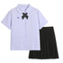 Thai School Uniform Shirt Cotton Blend Embroidery Badge Thai girls short sleeve shirt + wide black bow tie + black skirt M