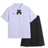 Thai School Uniform Shirt Cotton Blend Embroidery Badge Thai girls short sleeve shirt + wide black bow tie + black skirt M