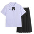 Thai School Uniform Shirt Cotton Blend Embroidery Badge Thai girls short sleeve shirt + wide black bow tie + black dress 4XL