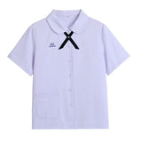 Thai School Uniform Shirt Cotton Blend Embroidery Badge Thai girls short sleeve shirt + thin black bow tie 5XL