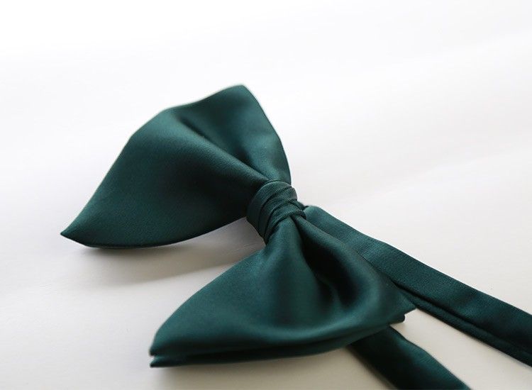 Men Bow Tie Solid Color Black Polyester Dark green