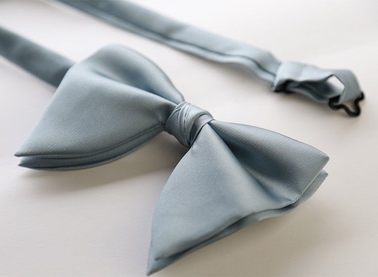 Men Bow Tie Solid Color Black Polyester Light gray