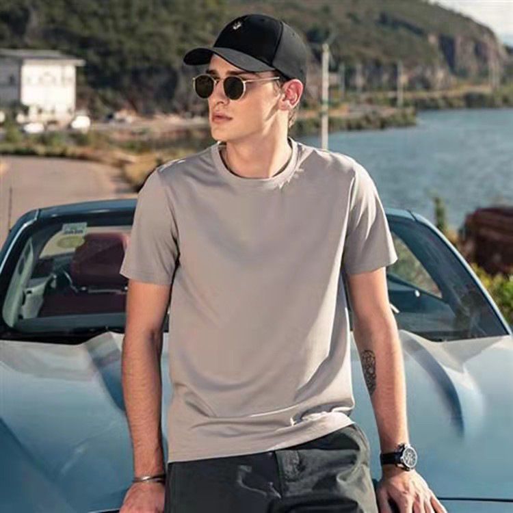 Men Short Sleeve T Shirt Cotton Loose Summer Turquoise 185/2XL(145kg -160kg)