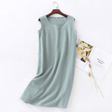 Women Cotton Sleeveless Nightgown Mid Skirt Summer Green