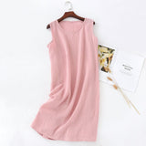 Women Cotton Sleeveless Nightgown Mid Skirt Summer Pink