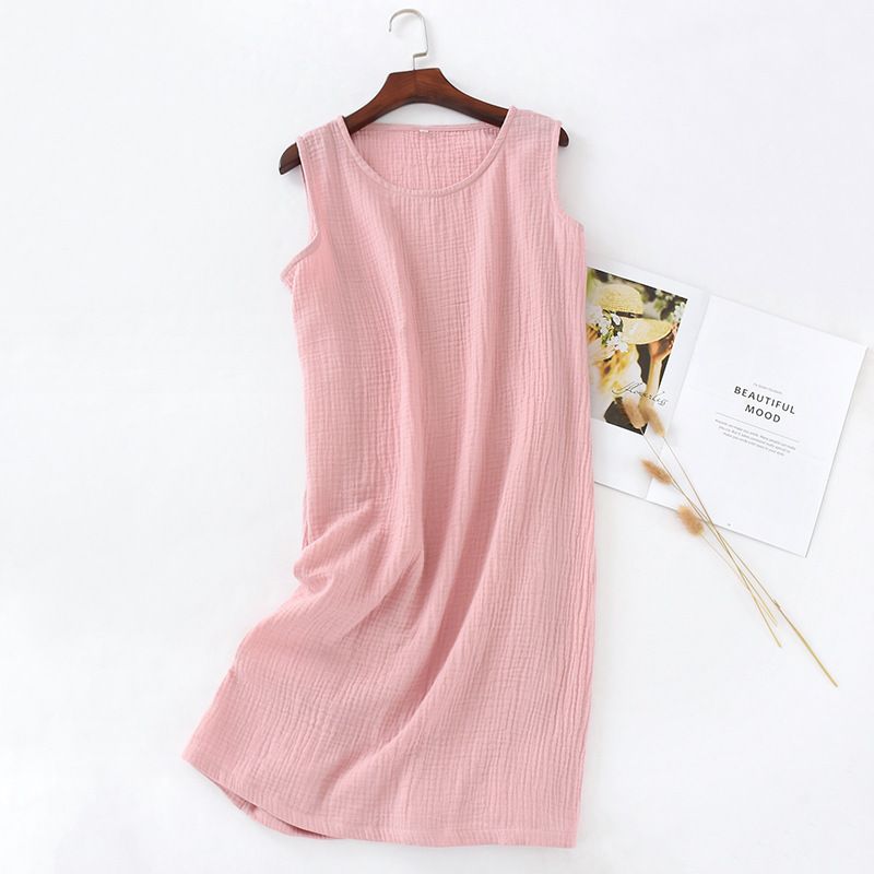 Women Cotton Sleeveless Nightgown Mid Skirt Summer Pink XL