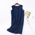 Women Cotton Sleeveless Nightgown Mid Skirt Summer Navy L