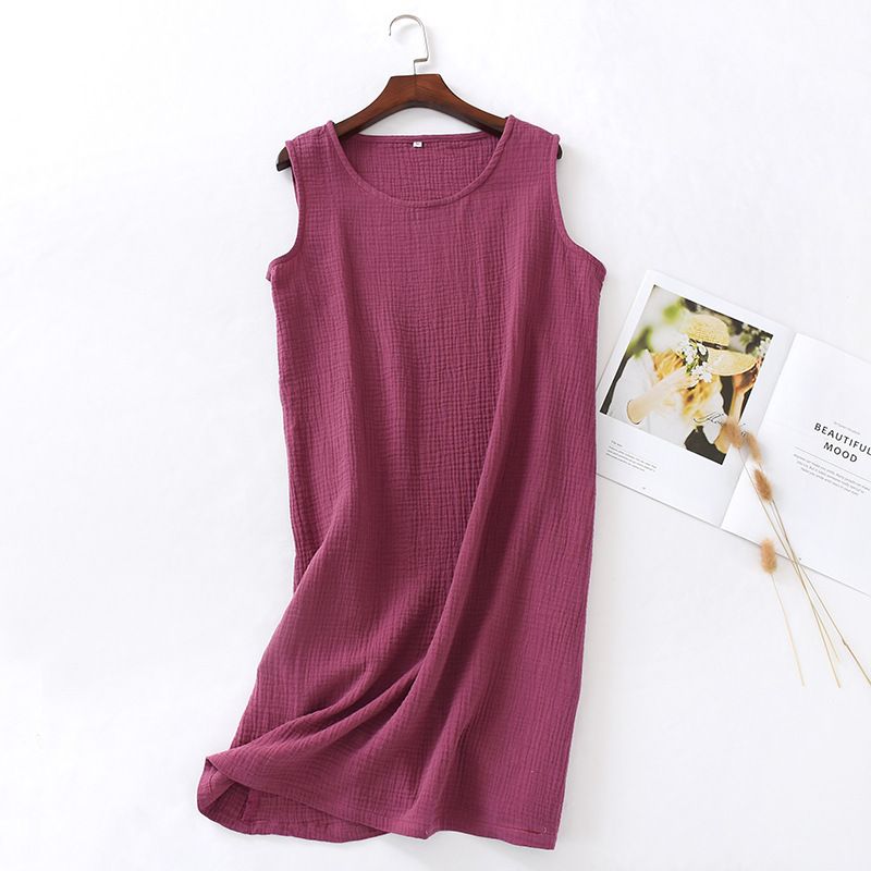 Women Cotton Sleeveless Nightgown Mid Skirt Summer Jujube XL