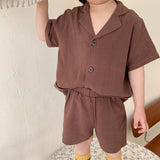 Kids Cotton Short Sleeve Shirt Shorts Set 21039 21039 Curry 80cm