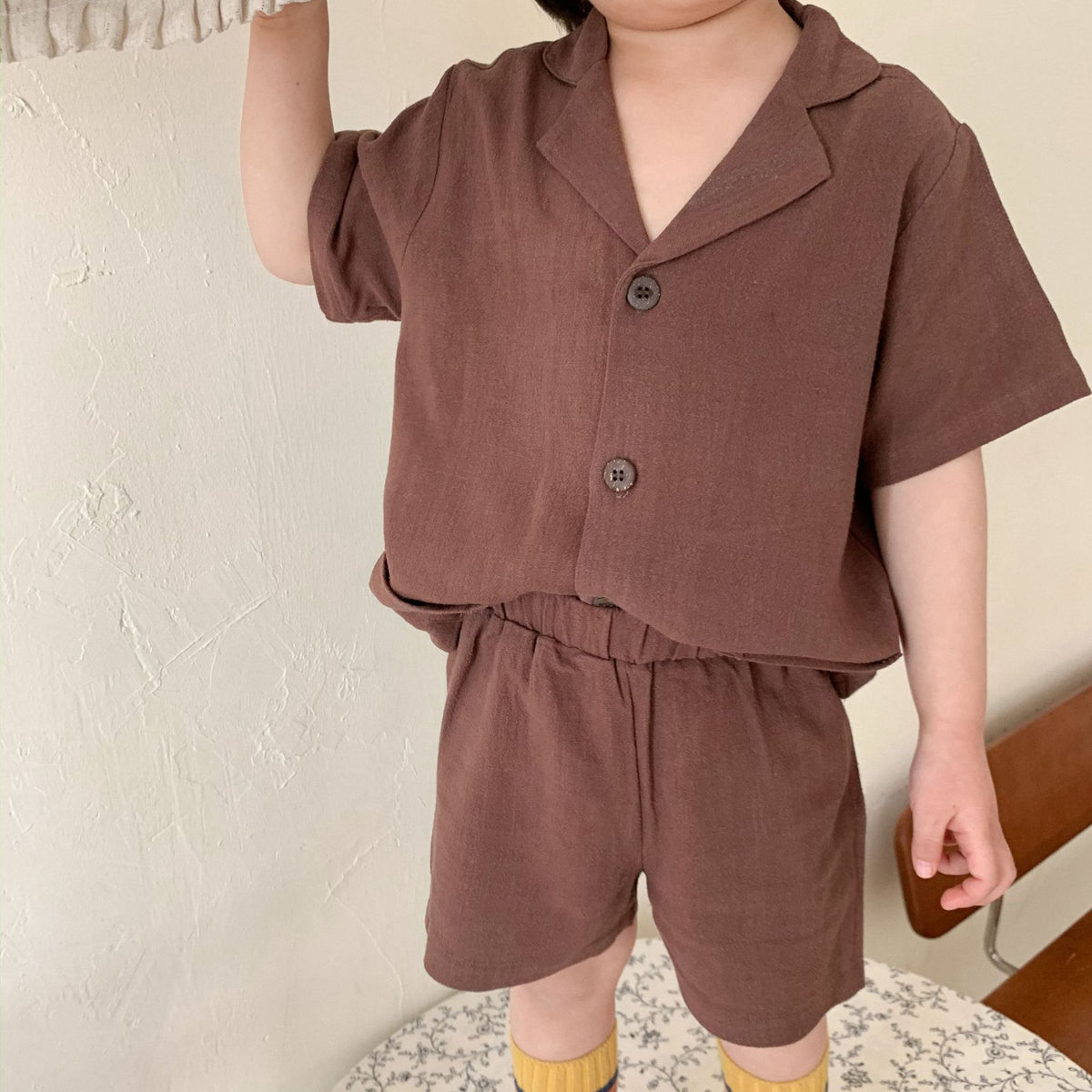 Kids Cotton Short Sleeve Shirt Shorts Set 21039 21039 Curry 80cm