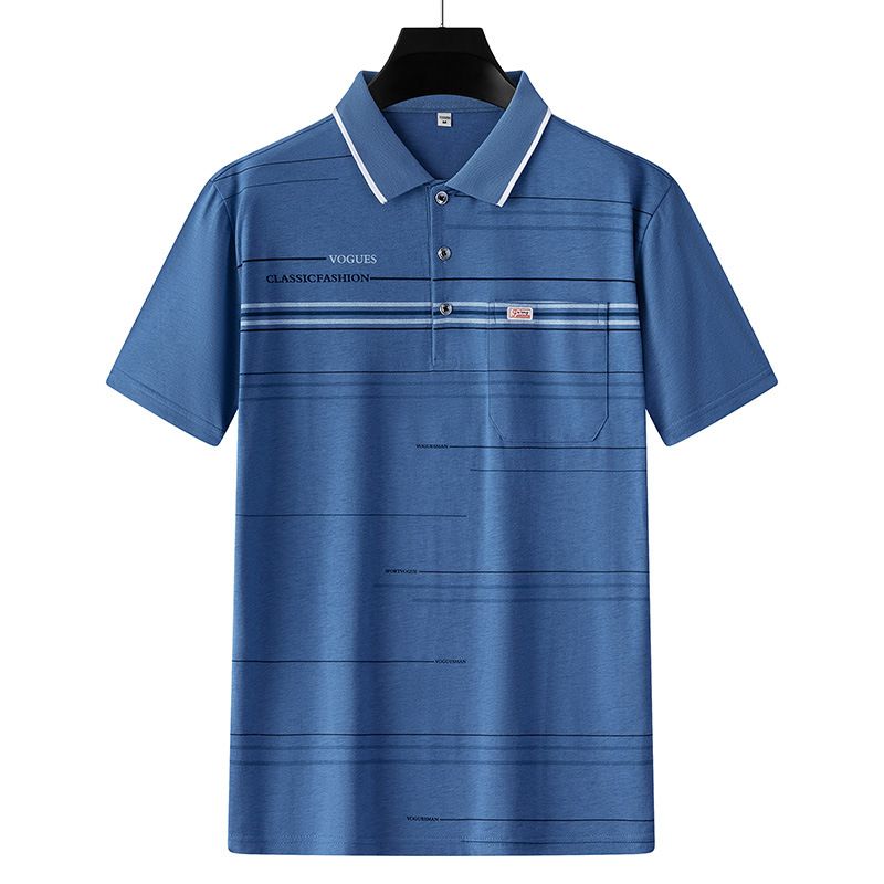 Men Summer Cotton Polo Shirt Loose Breathable B010 sapphire blue XXL