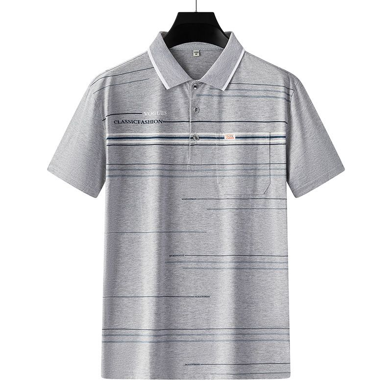 Men Summer Cotton Polo Shirt Loose Breathable B010 Gray XXL