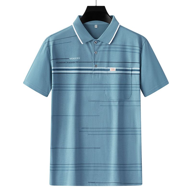 Men Summer Cotton Polo Shirt Loose Breathable B010 light blue XL