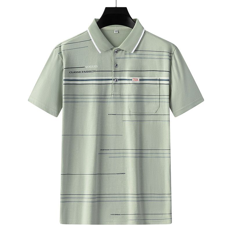 Men Summer Cotton Polo Shirt Loose Breathable B010 apricot XXL