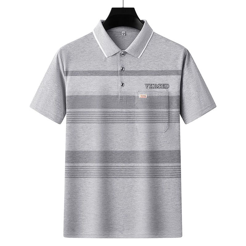 Men Summer Cotton Polo Shirt Loose Breathable B011 Gray