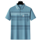 Men Summer Cotton Polo Shirt Loose Breathable B011 light blue