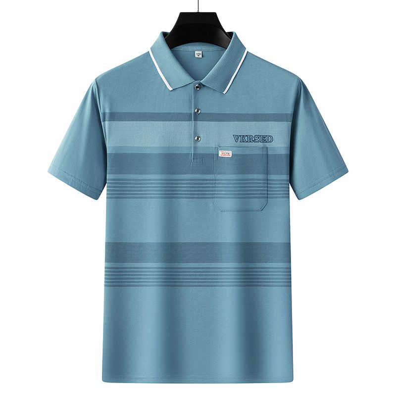 Men Summer Cotton Polo Shirt Loose Breathable B011 light blue