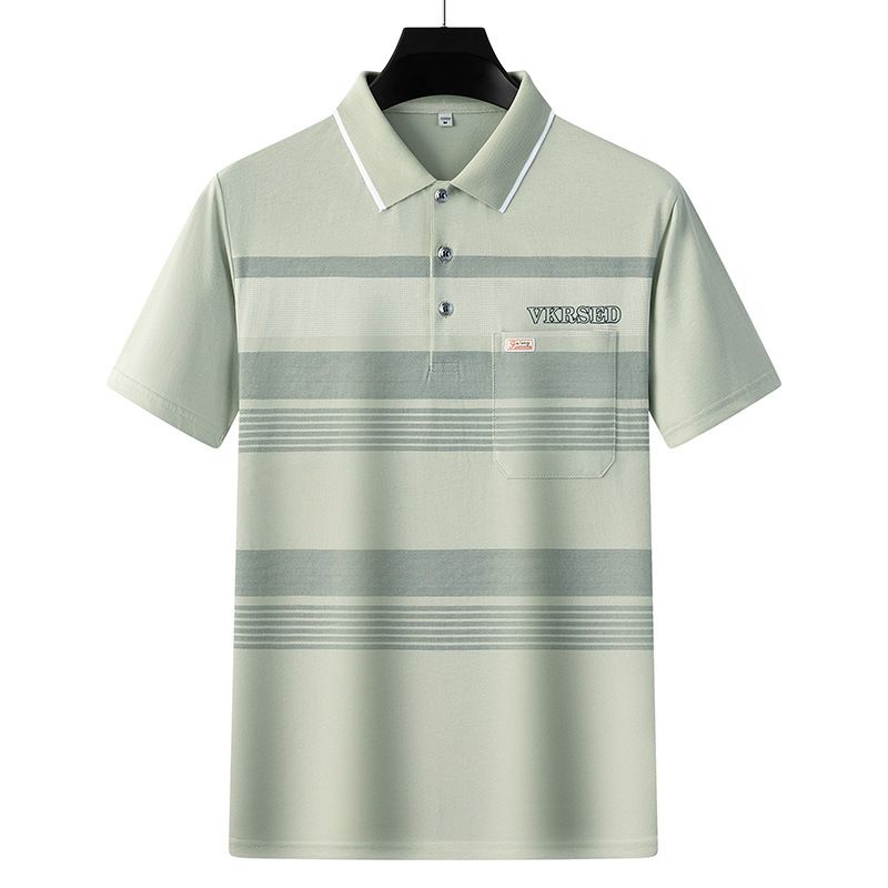 Men Summer Cotton Polo Shirt Loose Breathable B011 apricot XXL
