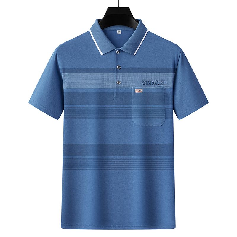 Men Summer Cotton Polo Shirt Loose Breathable B011 sapphire blue XXL
