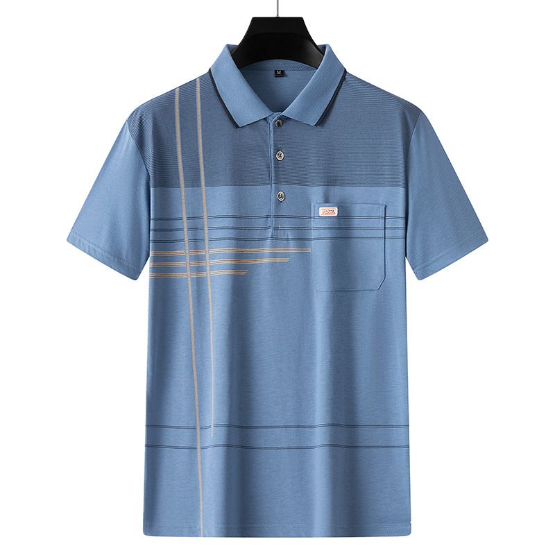 Men Summer Cotton Polo Shirt Loose Breathable B005 sapphire blue XXL