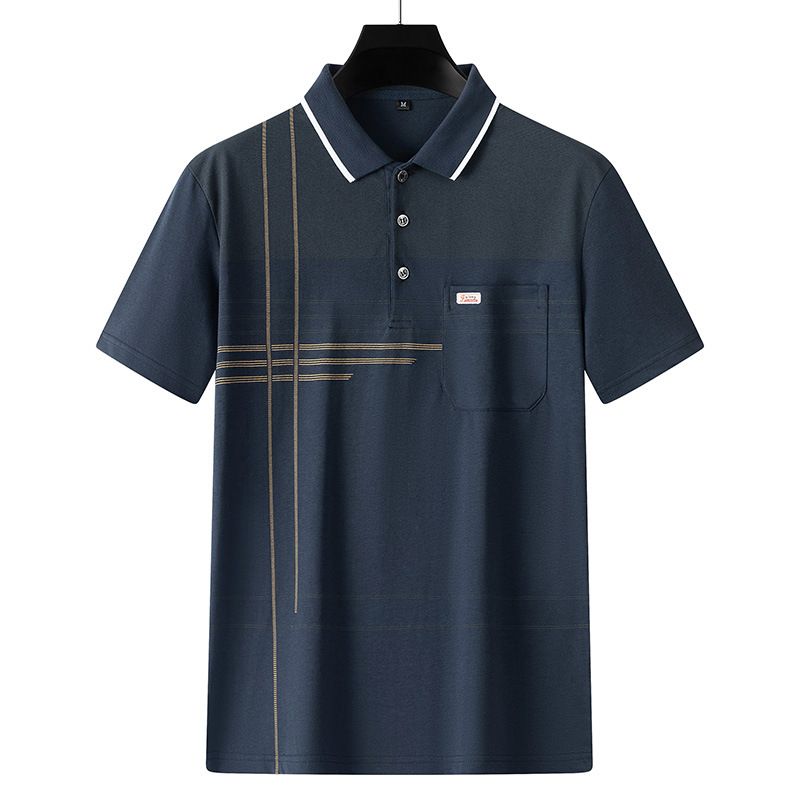 Men Summer Cotton Polo Shirt Loose Breathable B005 navy blue