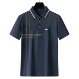 Men Summer Cotton Polo Shirt Loose Breathable B005 navy blue XXL