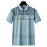 Men Summer Cotton Polo Shirt Loose Breathable B005 Light Blue XXL