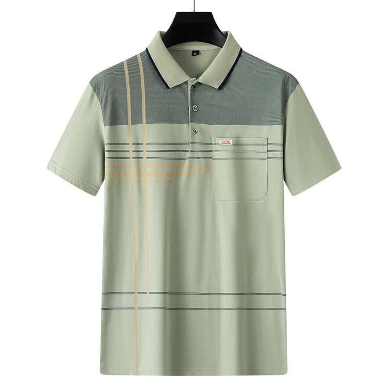 Men Summer Cotton Polo Shirt Loose Breathable B005 Apricot
