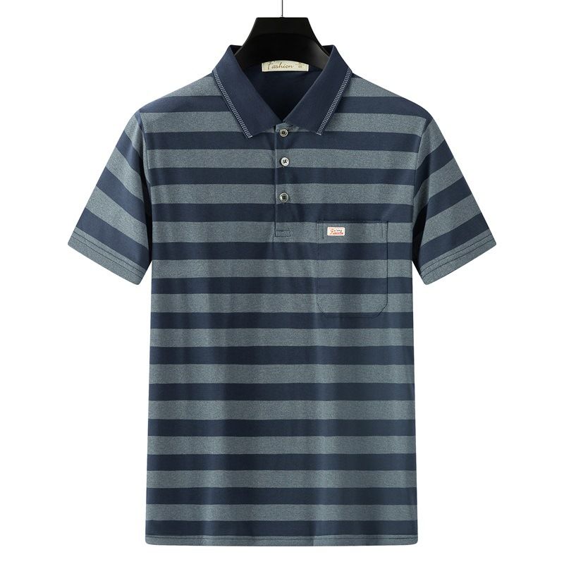 Men Summer Cotton Polo Shirt Loose Breathable B001 navy blue XXL