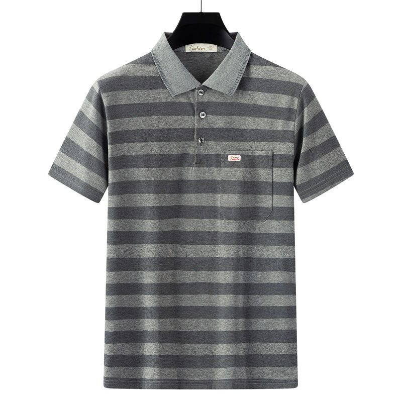Men Summer Cotton Polo Shirt Loose Breathable B001 Gray XXXL