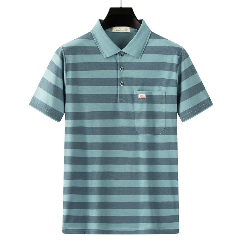 Men Summer Cotton Polo Shirt Loose Breathable B001 light blue
