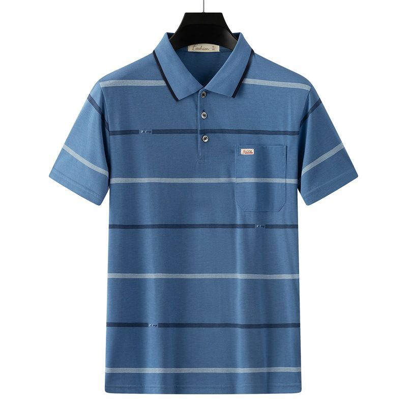 Men Summer Cotton Polo Shirt Loose Breathable B002 sapphire blue XL