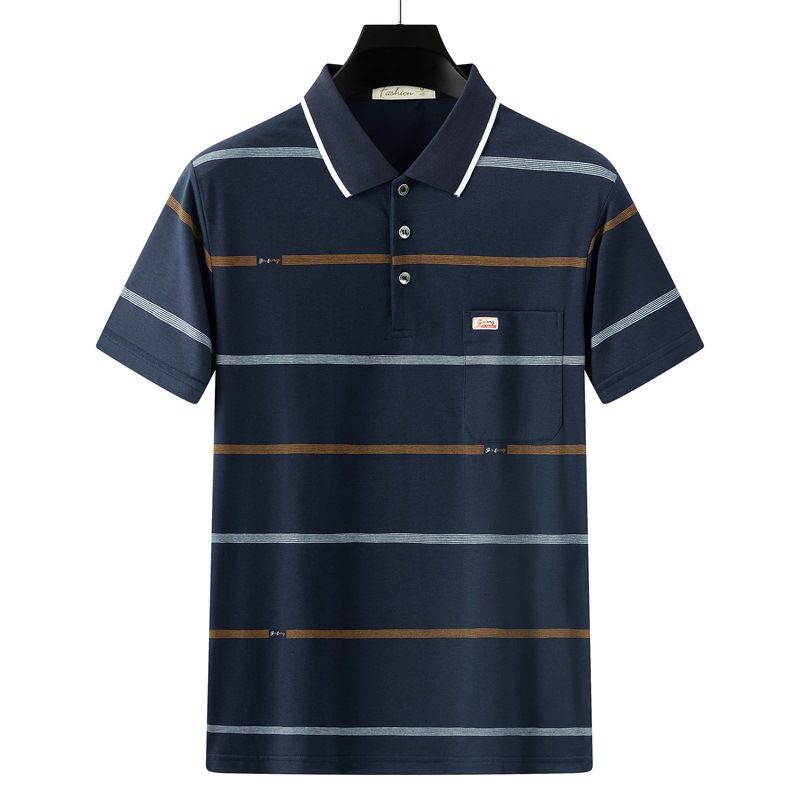 Men Summer Cotton Polo Shirt Loose Breathable B002 navy blue XL