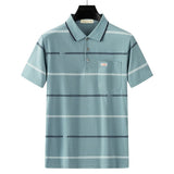 Men Summer Cotton Polo Shirt Loose Breathable B002 light blue
