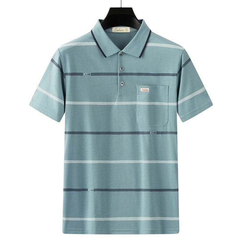 Men Summer Cotton Polo Shirt Loose Breathable B002 light blue XL