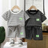 Kunxi Beibei Boys Girls Summer Striped T-Shirt... Korean-style black striped suit 110cm
