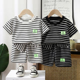 Kunxi Beibei Boys Girls Summer Striped T-Shirt... Han Fan White Stripe Suit 120cm