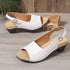 Women Chunky Heel Sandals Buckle Strap PU Rubber Beige White 41