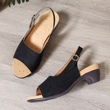 Women Chunky Heel Sandals Buckle Strap PU Rubber Black 42