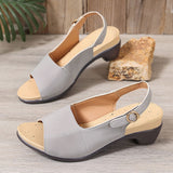 Women Chunky Heel Sandals Buckle Strap PU Rubber Grey 39